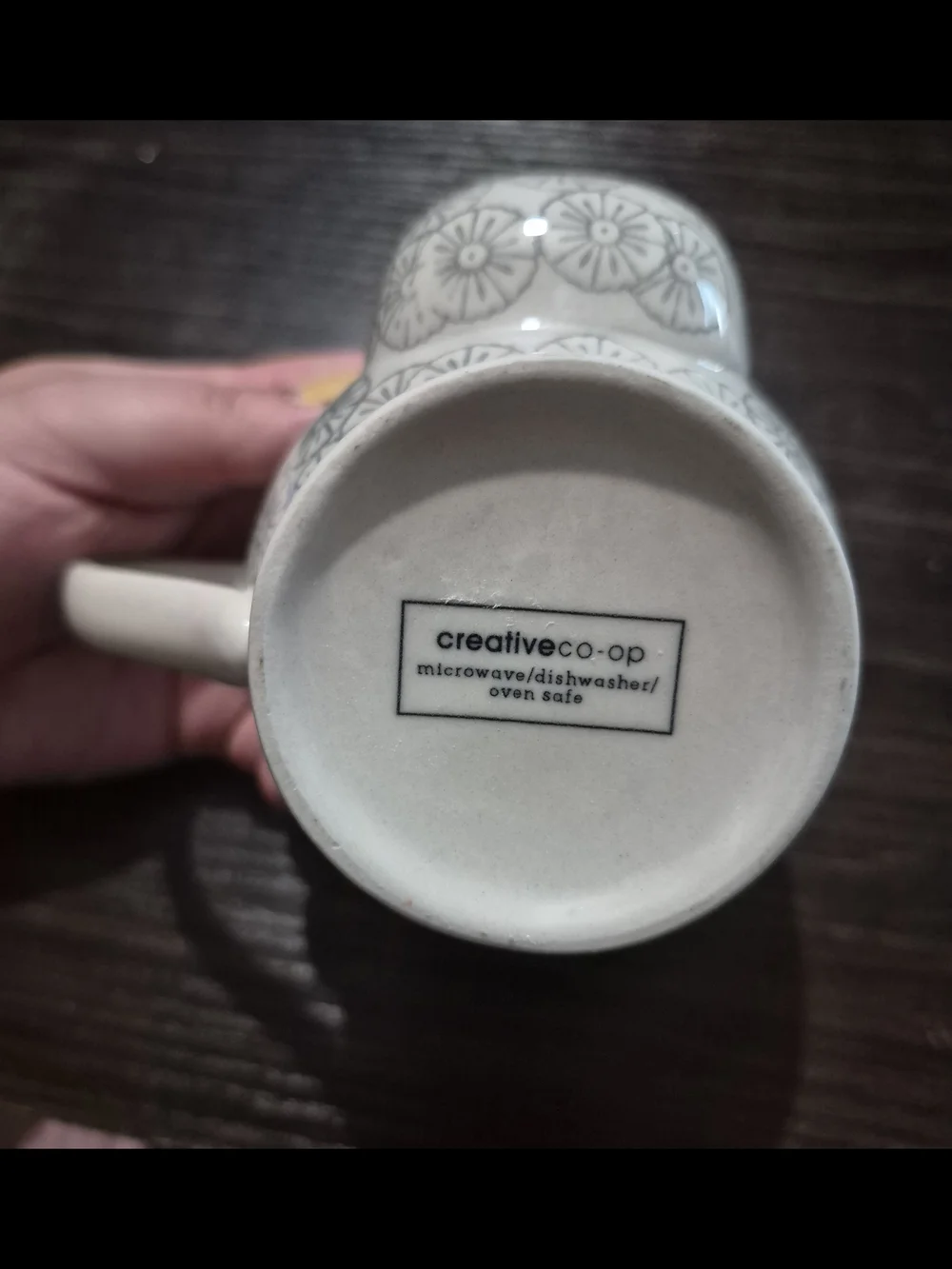 The Creative Co-op Cup Mug with Tea Bag Holder in Gray Starburst Atomic Design.